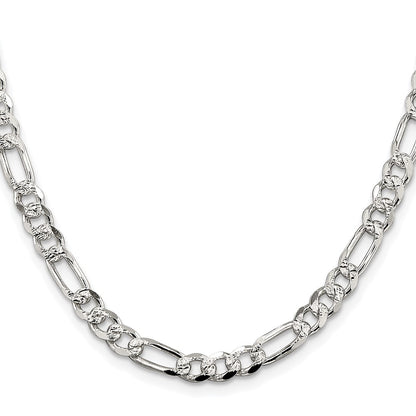 Sterling Silver Rhodium-plated 5.5mm Pav Flat Figaro Chain