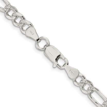 Sterling Silver Rhodium-plated 5.5mm Pav Flat Figaro Chain