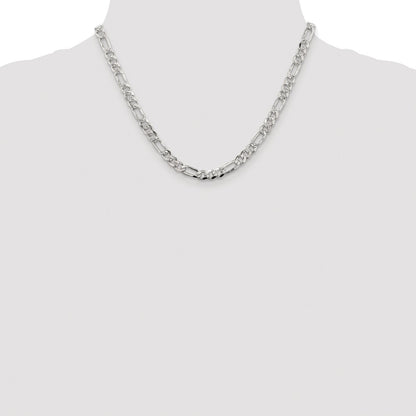 Sterling Silver Rhodium-plated 5.5mm Pav Flat Figaro Chain