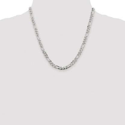 Sterling Silver Rhodium-plated 5.5mm Pav Flat Figaro Chain