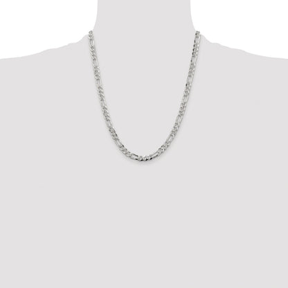 Sterling Silver Rhodium-plated 5.5mm Pav Flat Figaro Chain