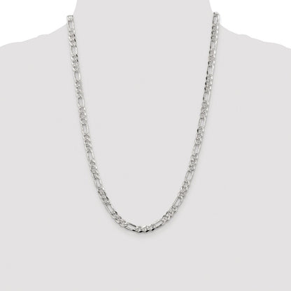 Sterling Silver Rhodium-plated 5.5mm Pav Flat Figaro Chain