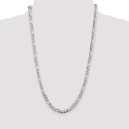 Sterling Silver Rhodium-plated 5.5mm Pav Flat Figaro Chain