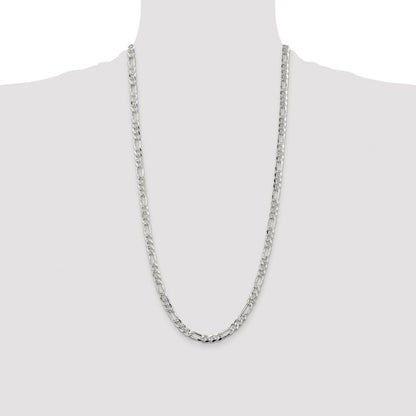 Sterling Silver Rhodium-plated 5.5mm Pave Flat Figaro Chain