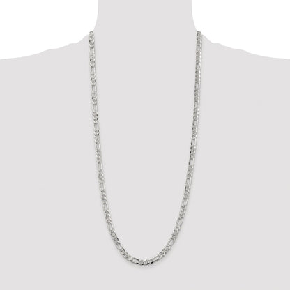 Sterling Silver Rhodium-plated 5.5mm Pav Flat Figaro Chain