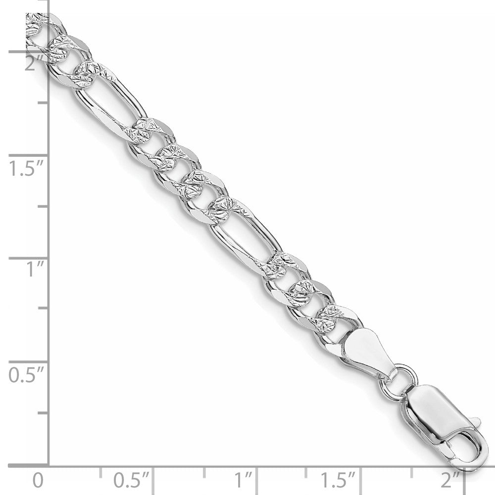 Sterling Silver Rhodium-plated 5.5mm Pav Flat Figaro Chain