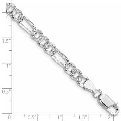 Sterling Silver Rhodium-plated 5.5mm Pav Flat Figaro Chain
