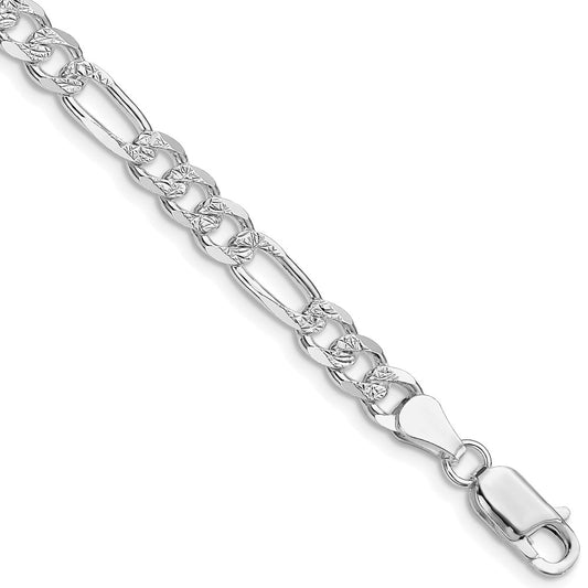 Sterling Silver Rhodium-plated 5.5mm Pav Flat Figaro Chain