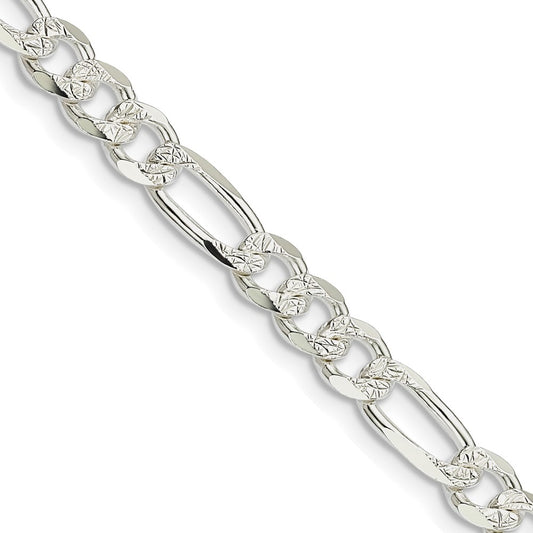 Sterling Silver 5.5mm Pav Flat Figaro Chain