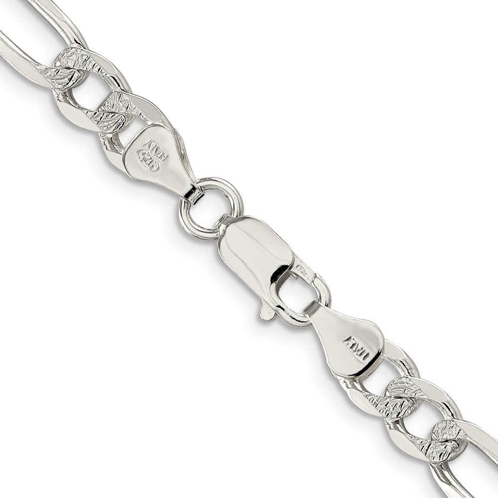 Sterling Silver 7.0mm Pav Flat Figaro Chain