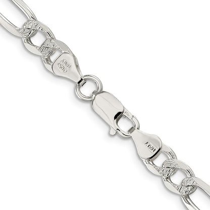 Sterling Silver 7.0mm Pav Flat Figaro Chain