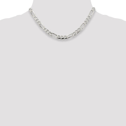Sterling Silver 7.0mm Pav Flat Figaro Chain