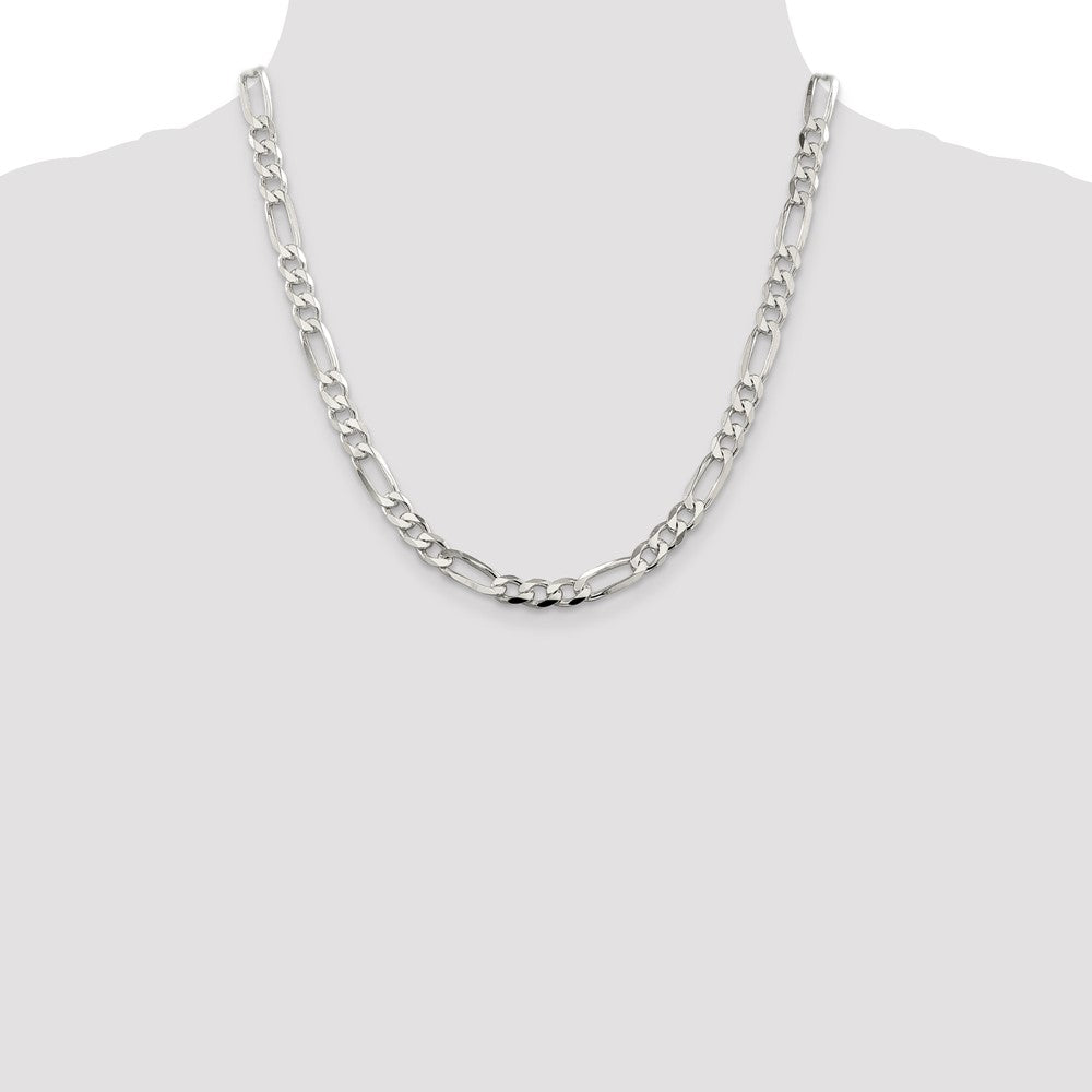 Sterling Silver 7.0mm Pav Flat Figaro Chain