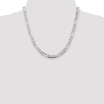 Sterling Silver 7.0mm Pav Flat Figaro Chain
