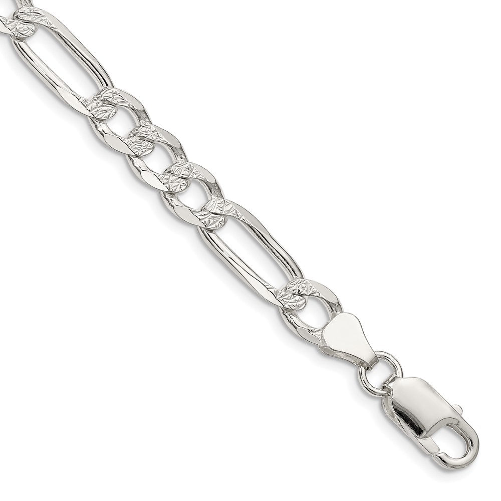 Sterling Silver 7.0mm Pav Flat Figaro Chain