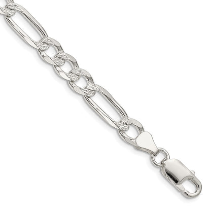 Sterling Silver 7.0mm Pav Flat Figaro Chain