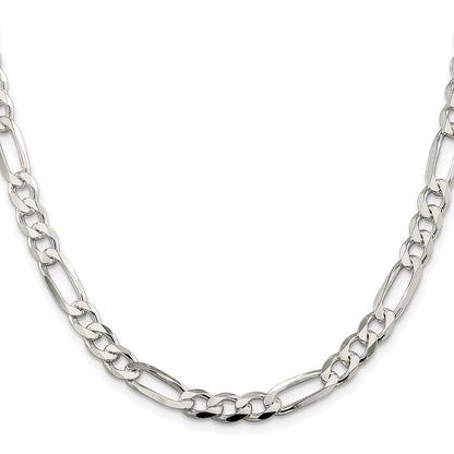 Sterling Silver Rhodium-plated 6.75mm Pav Flat Figaro Chain