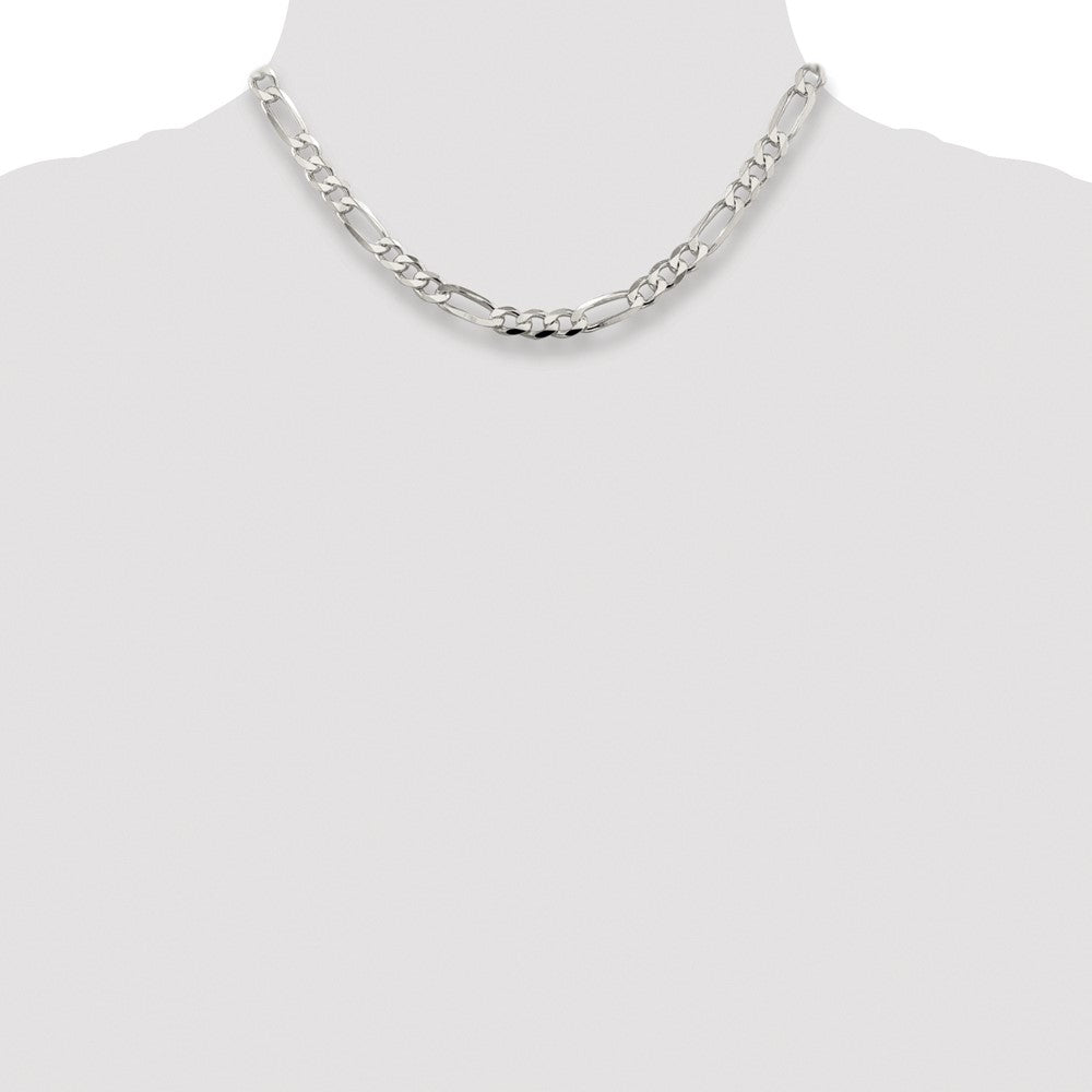 Sterling Silver Rhodium-plated 6.75mm Pav Flat Figaro Chain