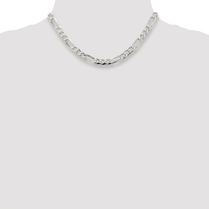 Sterling Silver Rhodium-plated 6.75mm Pav Flat Figaro Chain