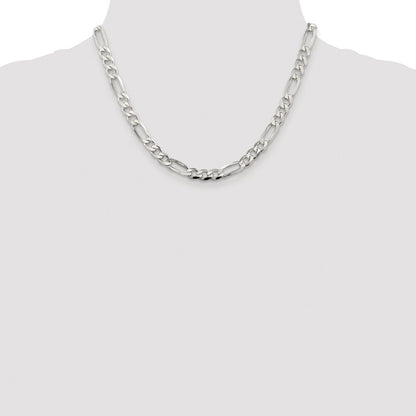 Sterling Silver Rhodium-plated 6.75mm Pav Flat Figaro Chain