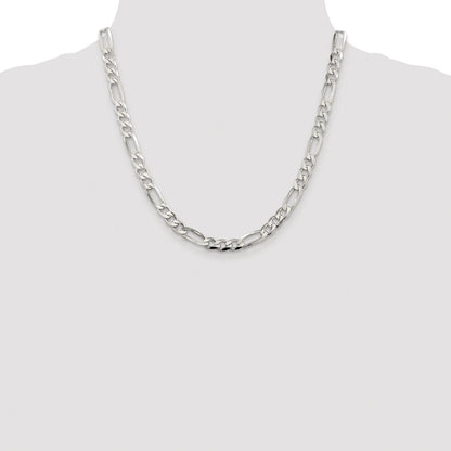 Sterling Silver Rhodium-plated 6.75mm Pav Flat Figaro Chain