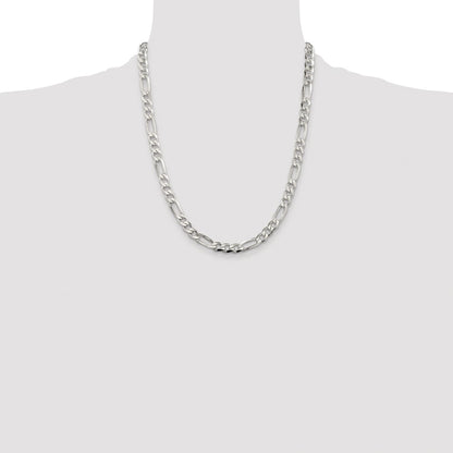 Sterling Silver Rhodium-plated 6.75mm Pav Flat Figaro Chain