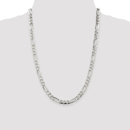 Sterling Silver Rhodium-plated 6.75mm Pav Flat Figaro Chain