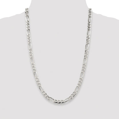 Sterling Silver Rhodium-plated 6.75mm Pav Flat Figaro Chain