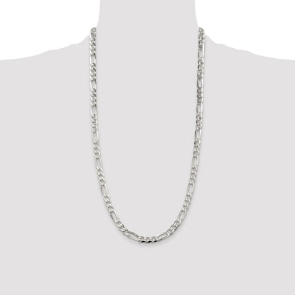 Sterling Silver Rhodium-plated 6.75mm Pav Flat Figaro Chain