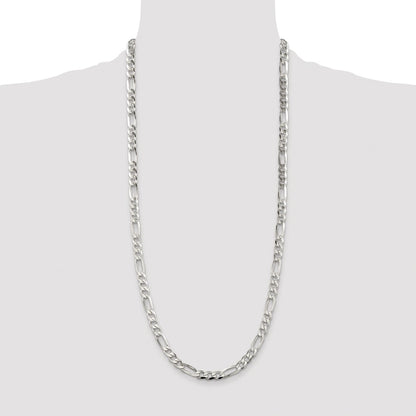 Sterling Silver Rhodium-plated 6.75mm Pav Flat Figaro Chain