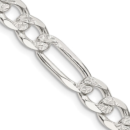Sterling Silver 7.0mm Pav Flat Figaro Chain