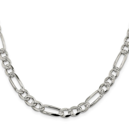 Sterling Silver 7.25mm Pav Flat Figaro Chain