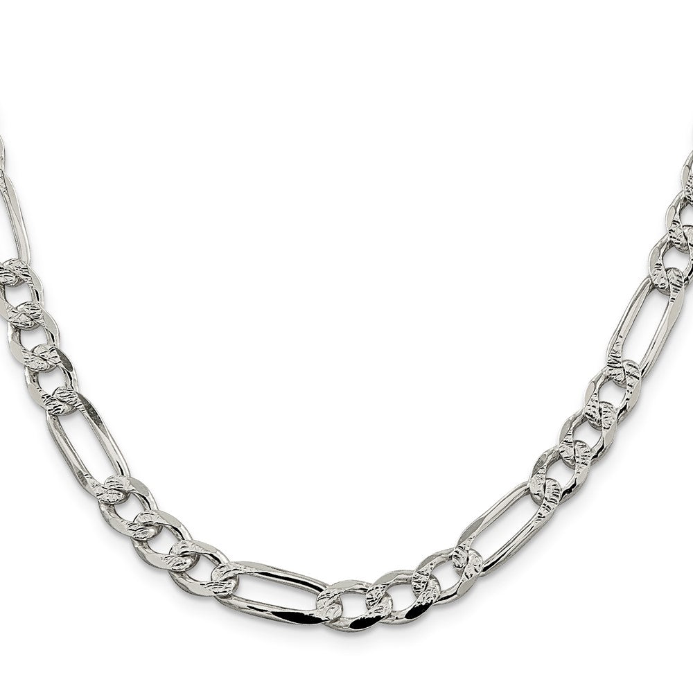 Sterling Silver 7.25mm Pav Flat Figaro Chain