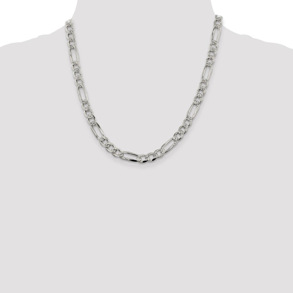 Sterling Silver 7.25mm Pav Flat Figaro Chain