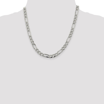 Sterling Silver 7.25mm Pav Flat Figaro Chain