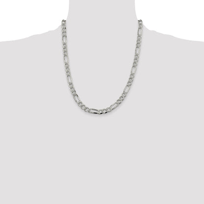 Sterling Silver 7.25mm Pav Flat Figaro Chain