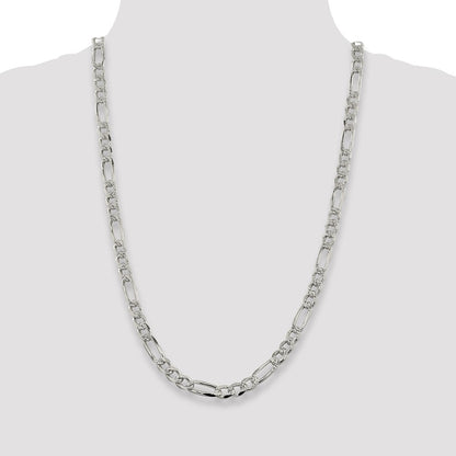 Sterling Silver 7.25mm Pav Flat Figaro Chain