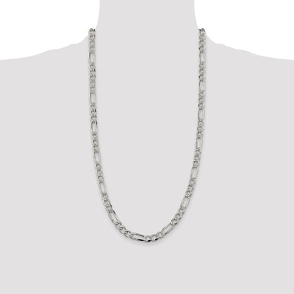 Sterling Silver 7.25mm Pave Flat Figaro Chain