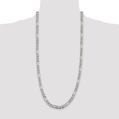 Sterling Silver 7.25mm Pav Flat Figaro Chain