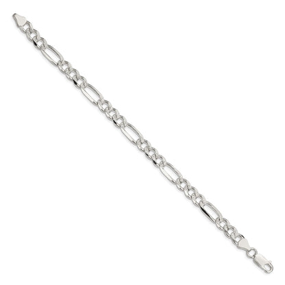 Sterling Silver 7.25mm Pav Flat Figaro Chain