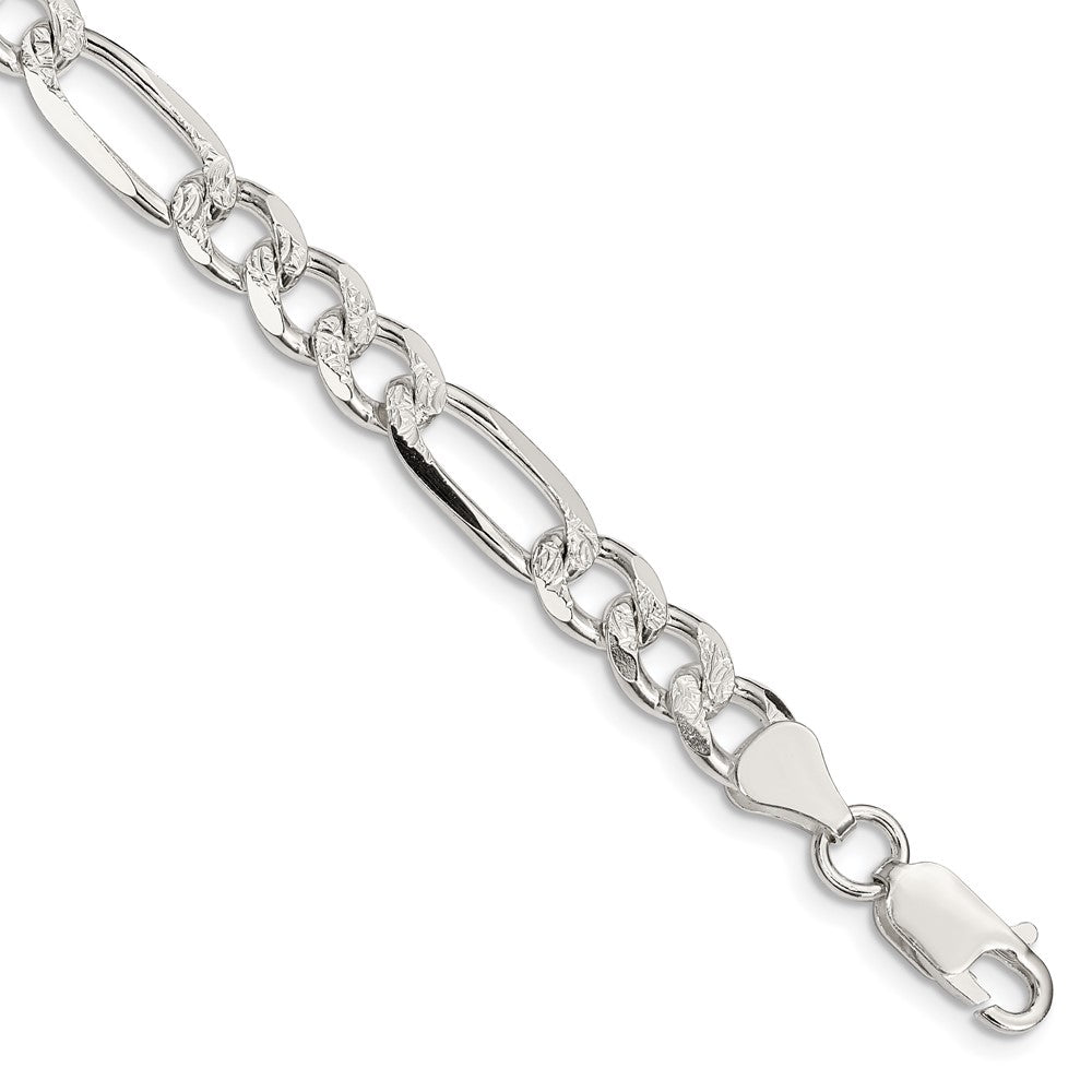 Sterling Silver 7.25mm Pav Flat Figaro Chain