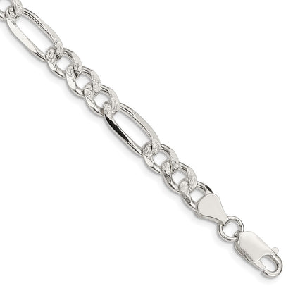 Sterling Silver 7.25mm Pav Flat Figaro Chain