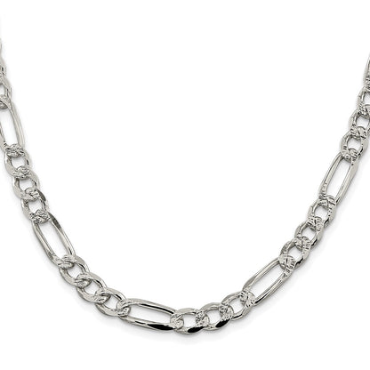 Sterling Silver Rhodium-plated 7.25mm Pav Flat Figaro Chain