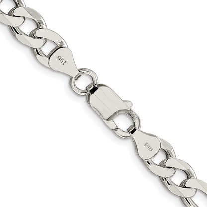 Sterling Silver Rhodium-plated 7.25mm Pav Flat Figaro Chain