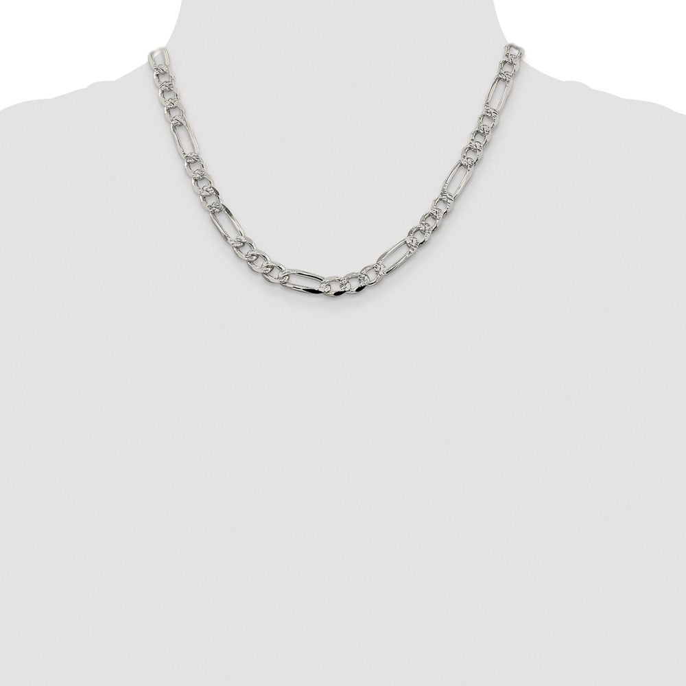 Sterling Silver Rhodium-plated 7.25mm Pav Flat Figaro Chain