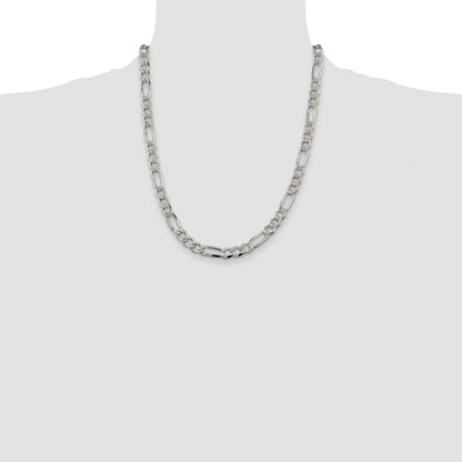 Sterling Silver Rhodium-plated 7.25mm Pav Flat Figaro Chain