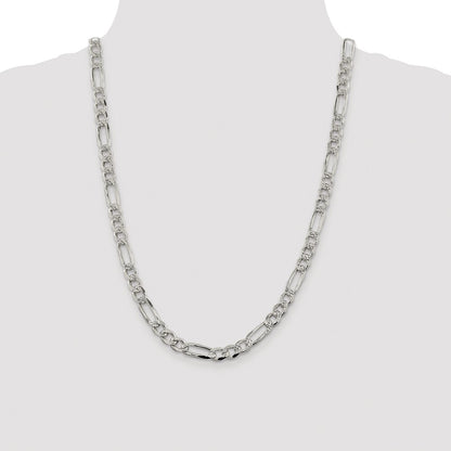 Sterling Silver Rhodium-plated 7.25mm Pav Flat Figaro Chain