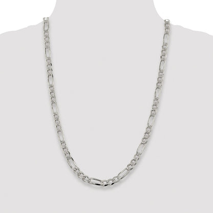 Sterling Silver Rhodium-plated 7.25mm Pav Flat Figaro Chain