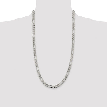 Sterling Silver Rhodium-plated 7.25mm Pave Flat Figaro Chain