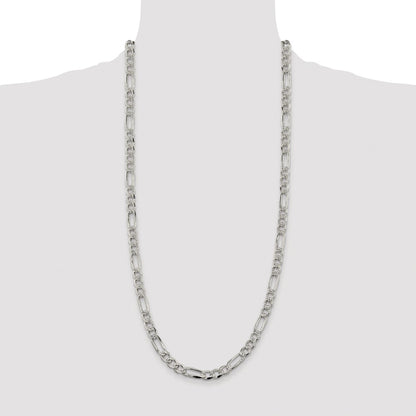 Sterling Silver Rhodium-plated 7.25mm Pav Flat Figaro Chain